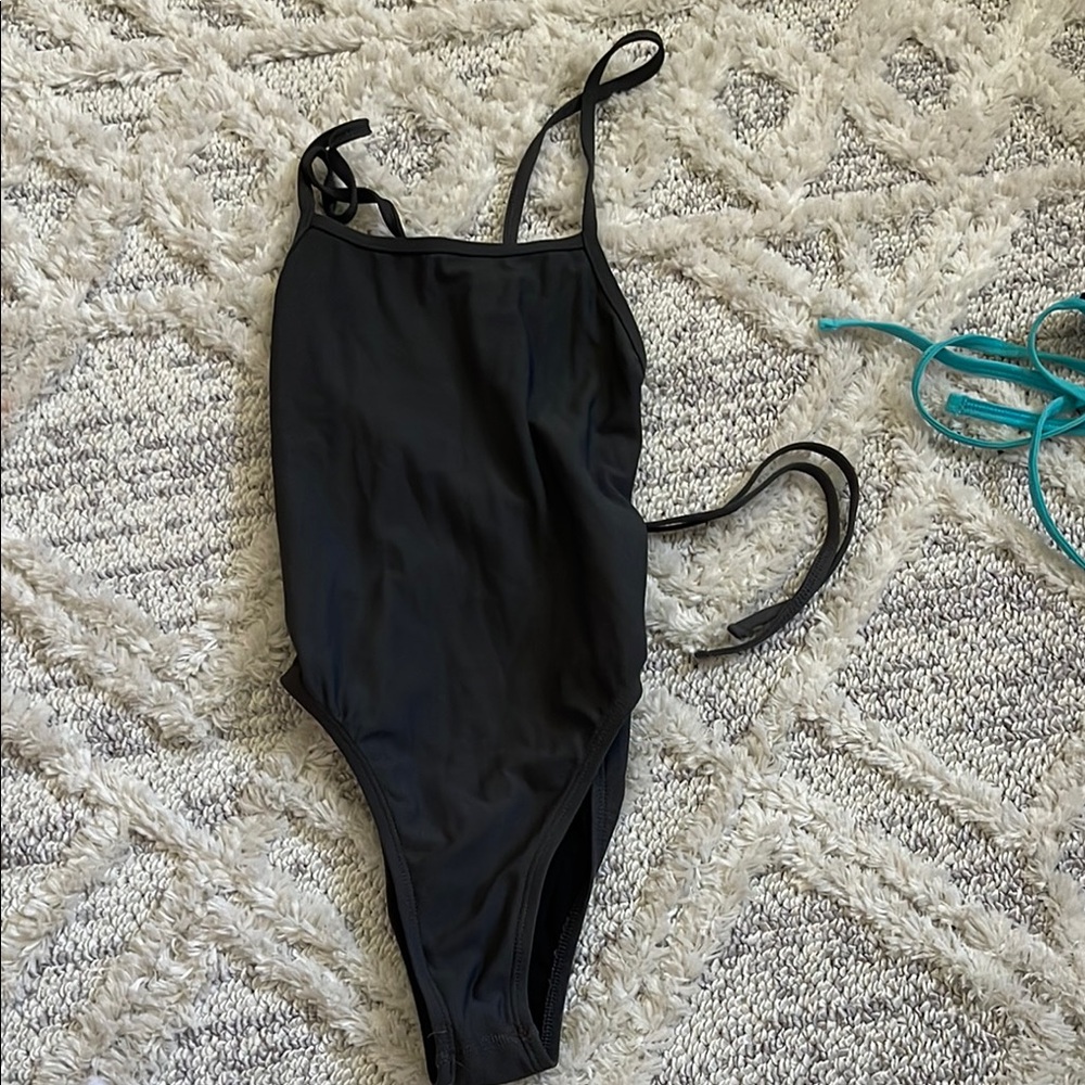 JOLYN One Piece Tie-Back Swimsuit - Charcoal Gray